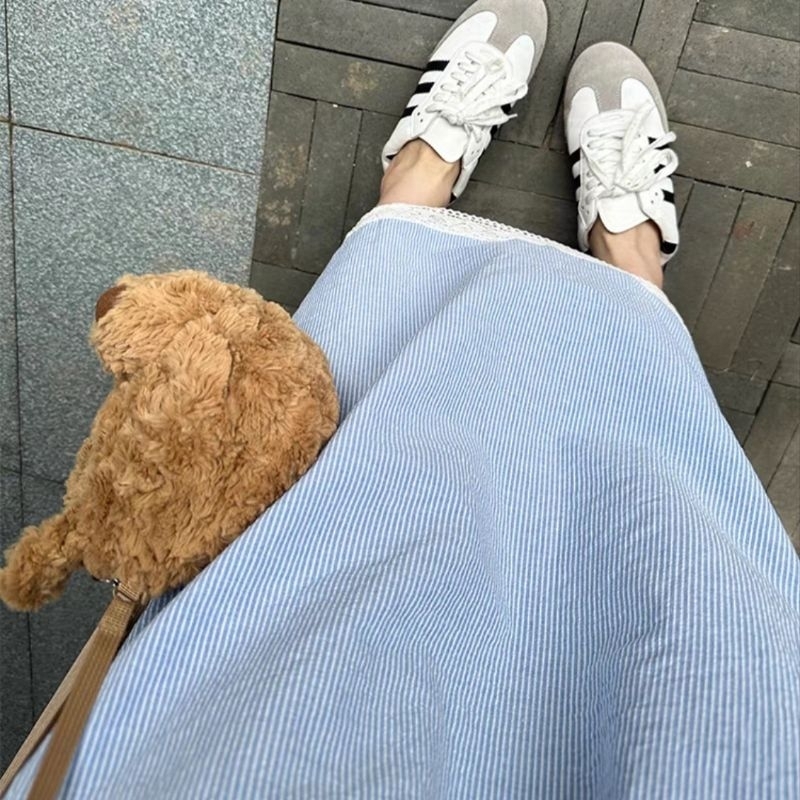 chân váy kẻ sọc phối ren dáng dài cạp co giãn ulzzang | BigBuy360 - bigbuy360.vn