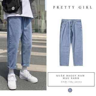 Quần jeans baggy nam nữ ống rộng màu xanh sky, style hàn quốc 2022 TR có big size