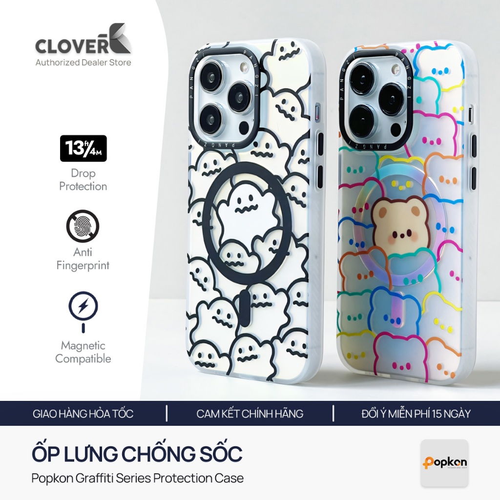 Ốp lưng Popkon Graffiti - Nhám Phản Quang / Hỗ Trợ Sạc Từ Tính - Dành cho iPhone 12-17 - CloverB
