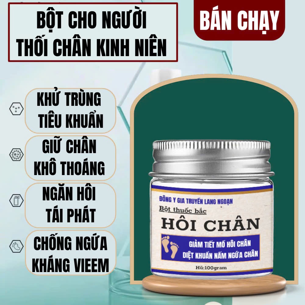 Bột khử mùi hôi chân cụ Lang Ngoạn giúp giảm tiết mồ hôi, giảm mùi hôi chân, thố.iii chân lâu năm hũ 100gram