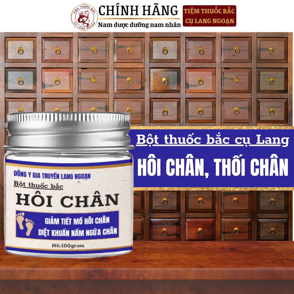 Bột khử mùi hôi chân cụ Lang Ngoạn giúp giảm tiết mồ hôi, giảm mùi hôi chân, thố.iii chân lâu năm hũ 100gram