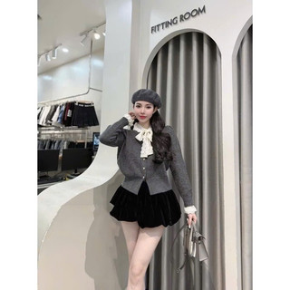 Khoác Len Nữ Dài Tay Phối Nơ Ren Cổ Áo