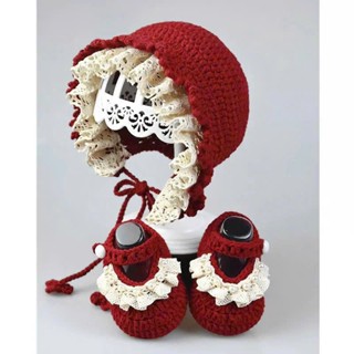 Sét Mũ + Giày Len Đan Đính Ngọc Cho Bé Gái  Dịp Noel, Tết, Siêu Ấm