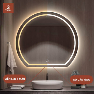  Gương tròn khuyết có led treo tường gương tròn bán nguyệt có cảm ứng trên gương bao bể vỡ treo tường decor rất đẹp 
