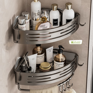 Kệ để đồ AKICHI đựng đồ nhà tắm, nhà bếp gọn gàng, treo tường bằng cốc hút chân không, nhôm chống rỉ