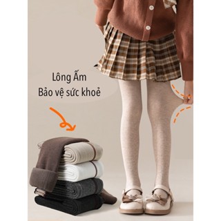 Quần tất lót Lông chống trơn Mềm Mại Dày Dặn Màu Trơn Giữ Ấm Mùa Đông Dành Cho Bé Trai Gái 2-11 Tuổi