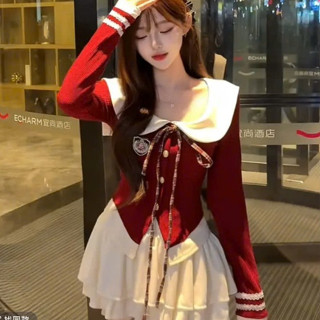 Set áo Croptop Đỏ Phối Chân Váy Xoè Tầng, Set Đồ Nữ Sang Chảnh Đỏ Trắng Đi Chơi Noel Tết- XM Minh Phúc