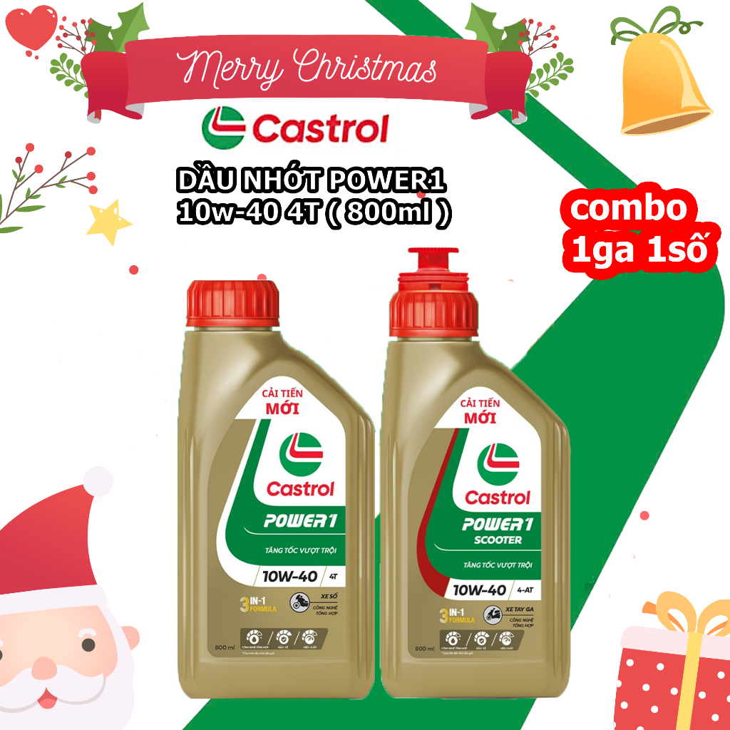 (1 ga 1 số 800ml ) Dầu nhớt xe máy Castrol POWER1 4T 10W-40 0.8L , 1L - Huongly Car