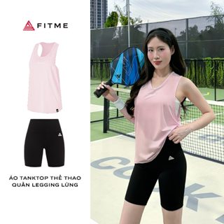 Bộ đồ thể thao nữ Fitme áo tanktop Hồng Pastel, quần legging Đen tôn dáng hỗ trợ tập gym, pickleball, cầu lông, tennis