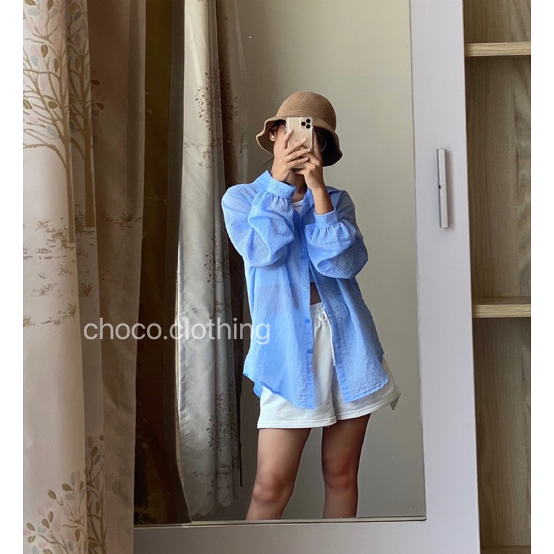 Áo somi nữ tay dài voan hoạ tiết sọc phù hợp với mùa hè xinh đẹp 2023 | BigBuy360 - bigbuy360.vn