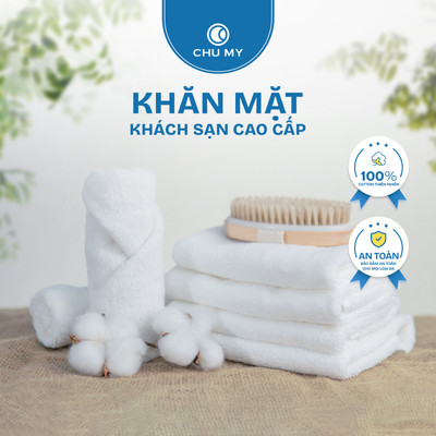 Khăn Mặt Cotton CHU MY 34x70cm - Khăn Lau Mặt Trắng Khách Sạn, Mềm Mại, Thấm Hút Tốt