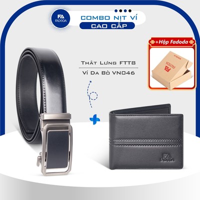 Combo thắt lưng da bò FADODA FMT8 và ví da bò FADODA VN046