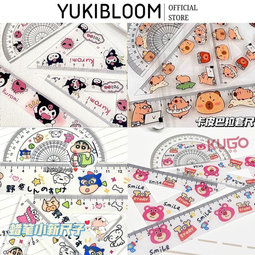 Bộ 4 Thước Kẻ Kiêm La Bàn  Thước Kẻ Đa Năng Dùng Làm Quà Tặng Cho Bé YUKIBLOOM