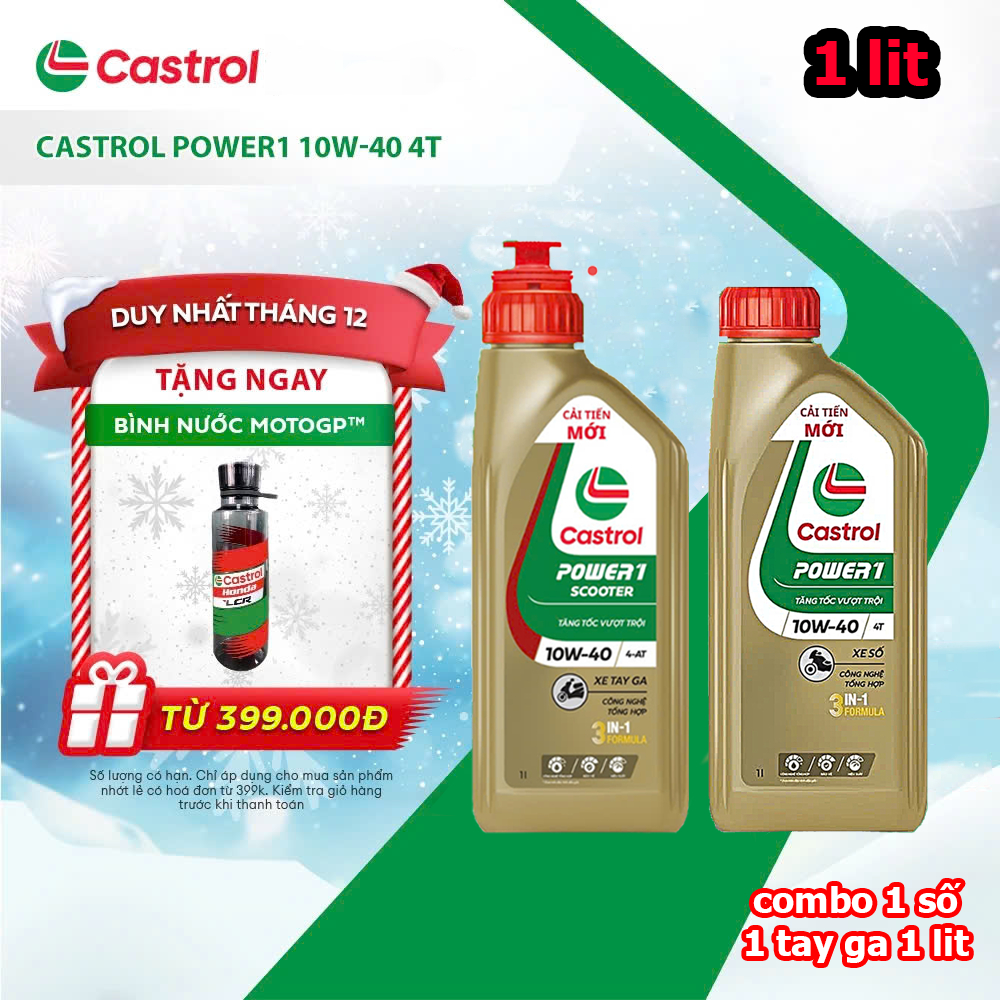 (1 ga 1 số 1 lit) Dầu nhớt xe ga Castrol POWER1 4T 10W-40 0.8L , 1L - Huongly Car