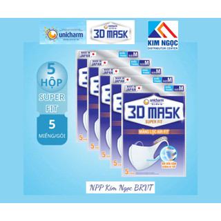 Khẩu trang ngăn khói bụi Unicharm 3D Mask Super Fit size M gói 5 cái - NPP Kim Ngọc