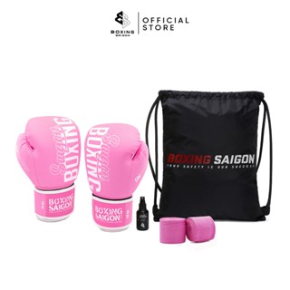 Combo Găng Tay Boxing Saigon + Băng Quấn Tay 4m5 (tặng túi rút & xịt) - Pink
