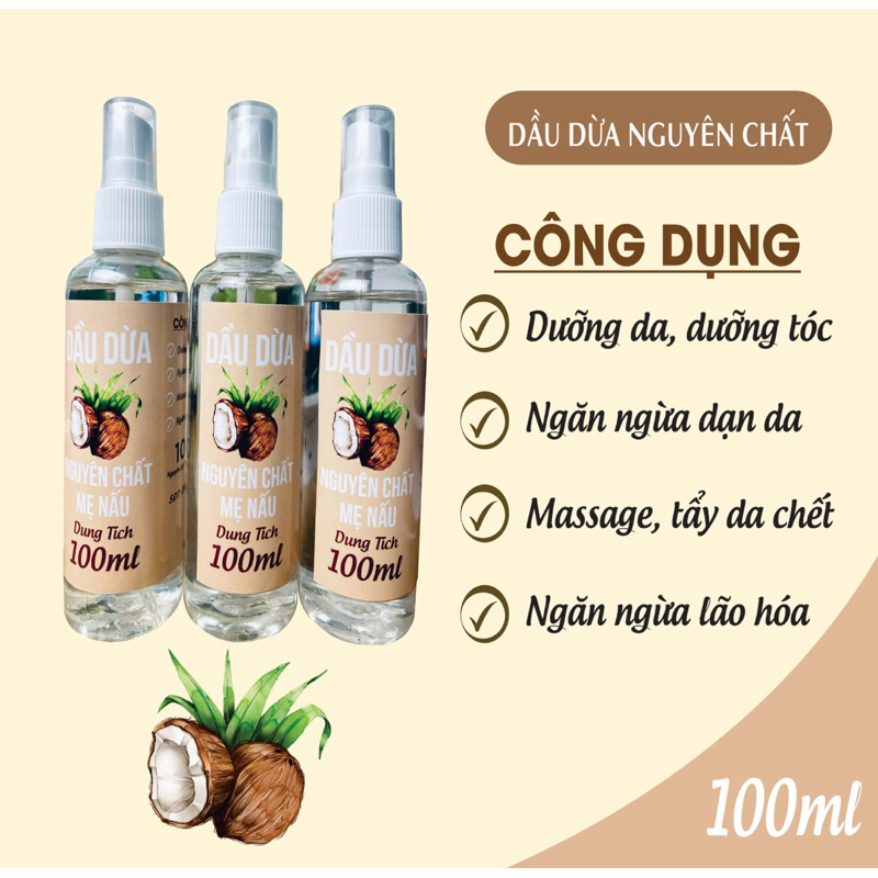 100ml dầu dừa nguyên chất mẹ nấu - Dầu dừa dưỡng tóc, dưỡng môi, dưỡng mi