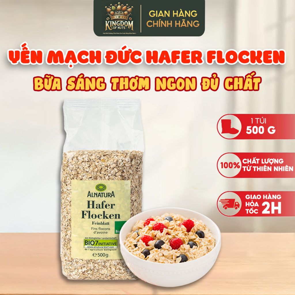 Yến Mạch Đức Hafer Flocken Cán Dẹt Cán Mỏng - Túi 500g Giúp Tạo Nên Một Bữa Sáng Thơm Ngon Đủ Chất