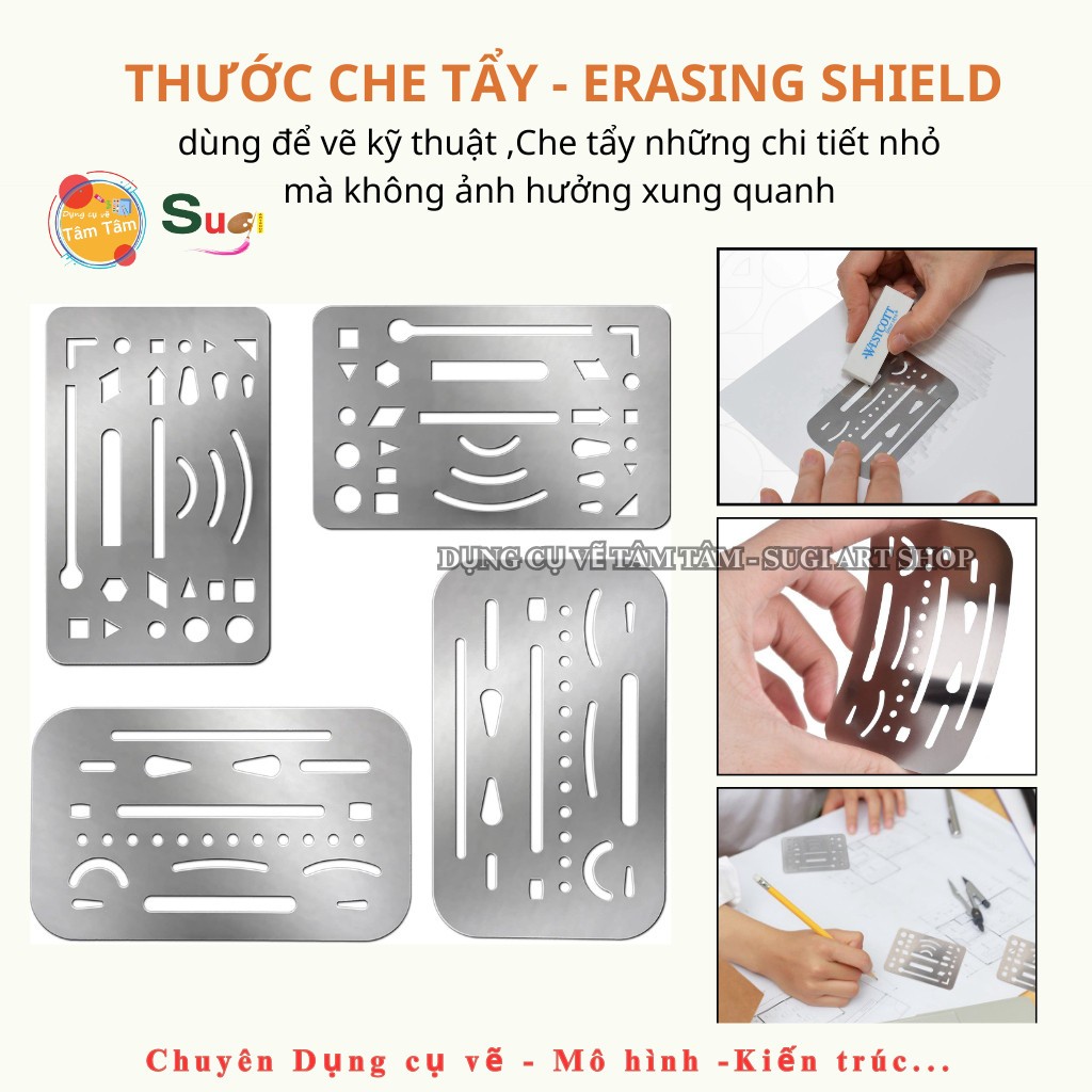 [ Sugi Art Shop ] Thước Che Tẩy - Erasing Shield - Thước Chắn tẩy