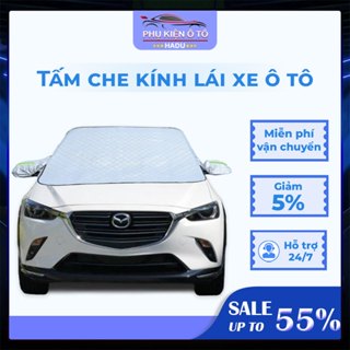 Tấm che nắng kính lái xe ô tô, bạt phủ kính lái tráng bạc có tai che gương.