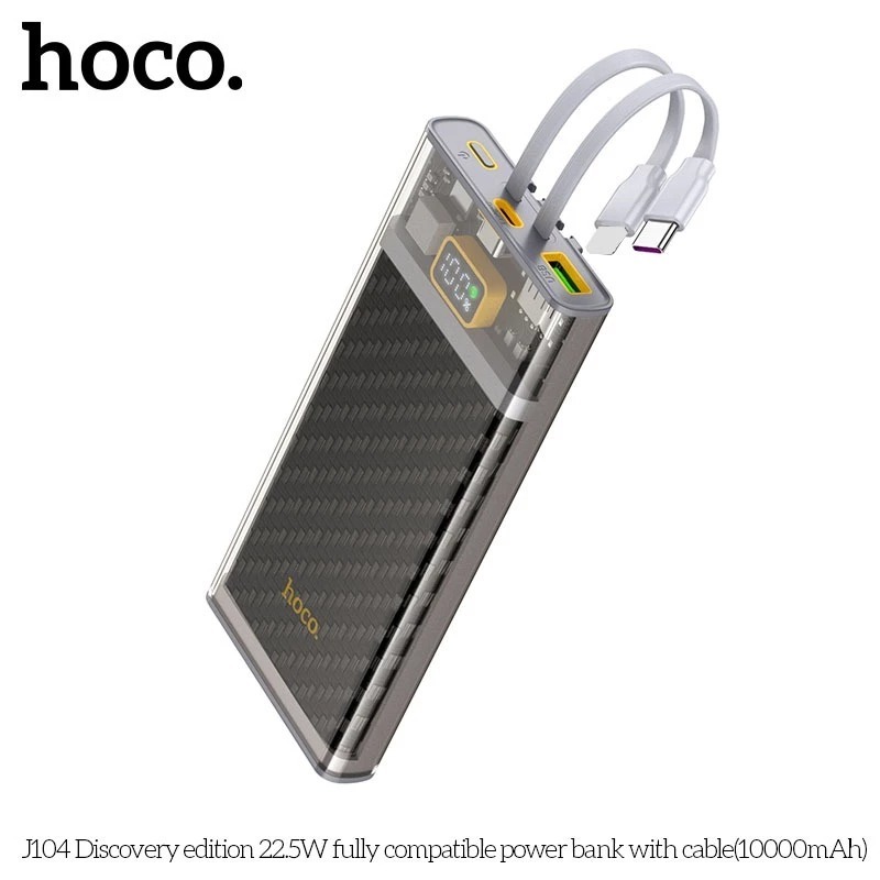 Sạc dự phòng Hoco J104 Dung lượng 10000mAh, đầu vào Type-C, cáp tích hợp cho LN và Type-C