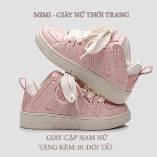NGHỈ BÁN XẢ HÀNG Giày thể thao nữ Sneaker A1 cao 3cm, da Pu dễ vệ sinh, dây bẹt to kết hợp dây tròn, tặng tất