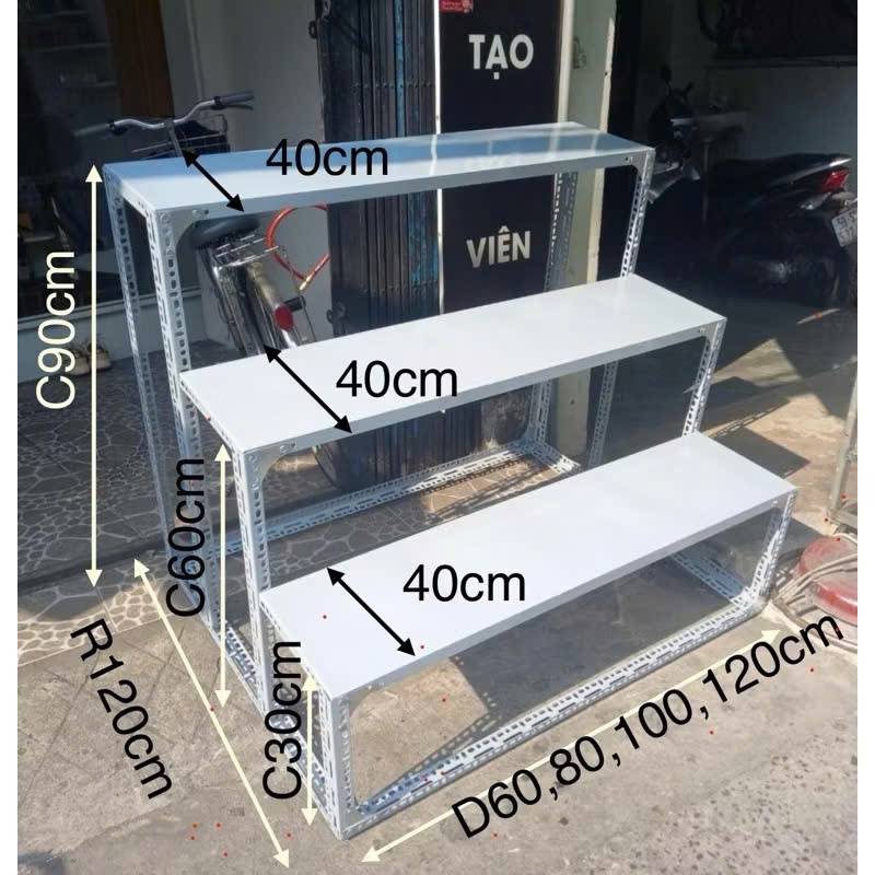 Kệ sắt Bậc Thang Kệ Tam Cấp kệ V lỗ 2 tầng 3 tầng lắp ráp sơn tĩnh điện, kệ trung bày hàng hóa