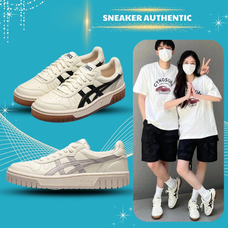 Giày Asics Court MZ Cream Black Gum, Giày Thể Thao Nam Nữ Asics Cổ Thấp, Tăng Chiều Cao