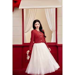  Áo Khoác Đỏ Ngắn Chất liệu Dạ cao cấp - LIINCLOTHING - ACD172SRE-F24 