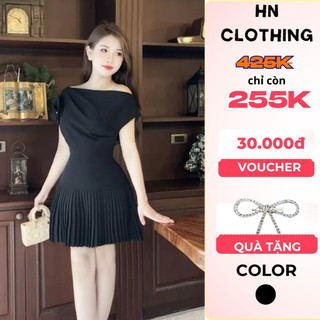 Váy trễ vai đính hoa thiết kế phối chân váy xếp li đầm đi tiệc dáng xoè sang chảnh HN Clothing V260