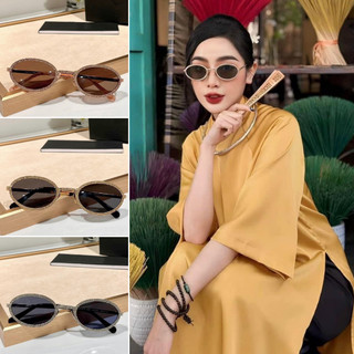 Mắt kính râm mát nữ chụp ảnh mặc áo dài Tết 2025 gọng kính oval kim loại tráng gương thời trang sang trọng 