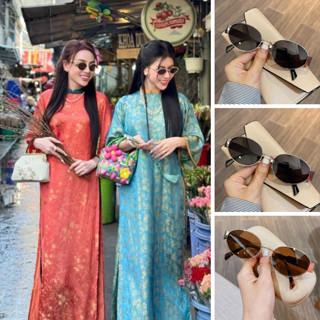  Mắt kính ngố thầy bói chụp ảnh mặc áo dài Tết 2025 kính râm mặt tròn oval chụp ảnh cưới style cổ trang AlaraByLove 