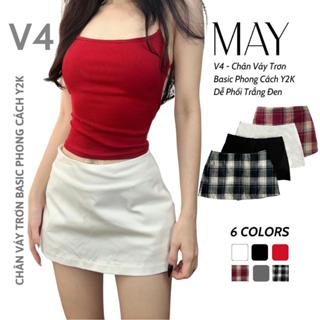 V4 - Chân Váy Trơn Basic Phong Cách Y2K Dễ Phối Trắng Đen