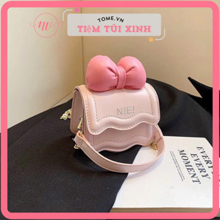 [ HÀNG MỚI VỀ ] Túi đeo chéo cho bé gái - Túi hộp quai xích phối Nơ xinh nhiều màu đáng yêu chất da PU mềm