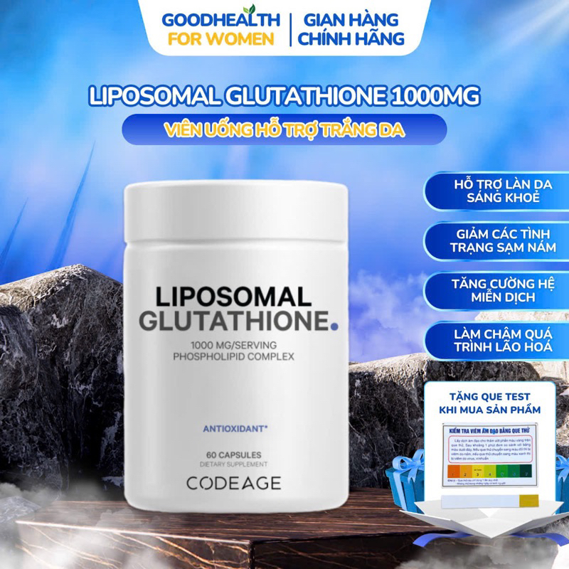 [SHOP MALL CHÍNH HÃNG] LIPOSOMAL GLUTATHIONE 1000mg, Viên Uống Hỗ Trợ Trắng Da