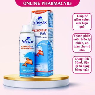 Xịt Mũi Cá Heo Cam Cho Bé 50ml Giảm Nghẹt Mũi Nước Biển Pháp Sterimar Blocked Nose Baby
