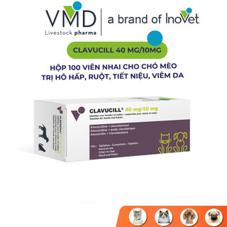  Hộp 10 Viên nhai cho chó mèo V.M.D Clavucill 40mg 10mg Trị hô hấp viêm ruột tiết niệu viêm da 