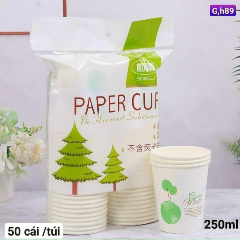 50 Cốc Giấy - Ly Giấy Trắng LY GIẤY CHỊU NHIỆT dùng 1 lần Tiện lợi