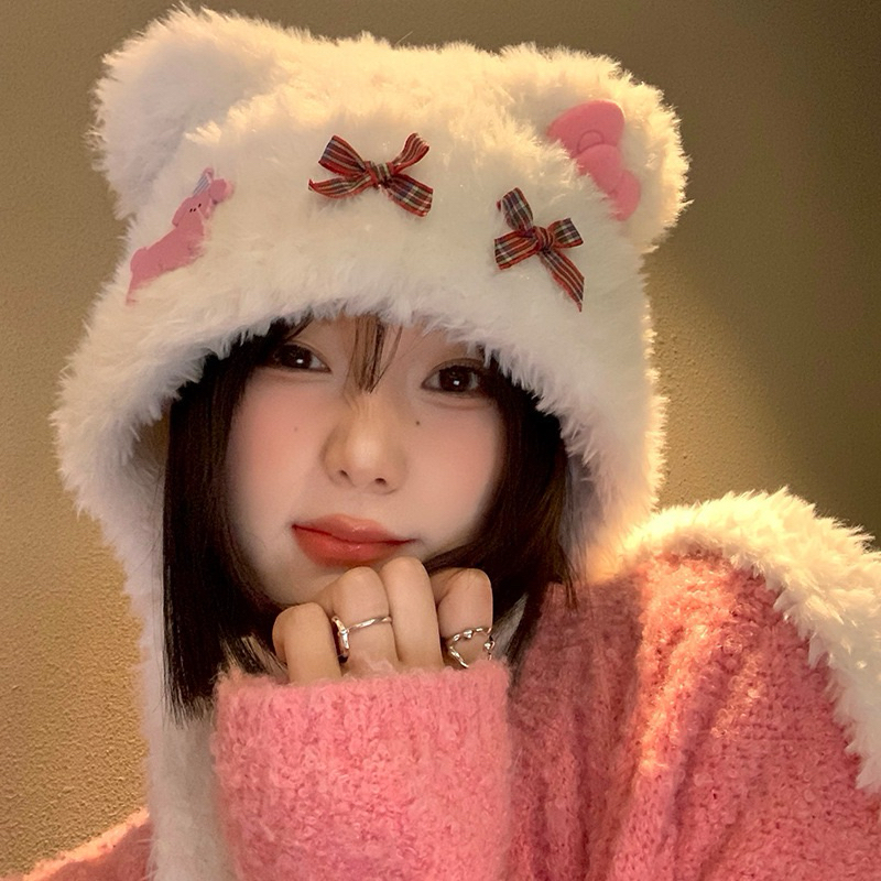 Mũ Len Tai Gấu Siêu Dày Tai Gấu Hoạ Tiết Dễ Thương