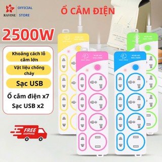 Ổ cắm điện đa năng RAVINE, Ổ cắm thông minh dây cáp dài chống giật có cổng sạc usb