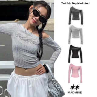 [ MÀU MỚI ] Áo Thun Len Nữ Tay Dài Trễ Vai Ôm Body Đính Đá Twinkle Top MADMIND - Áo Lệch Vai 1 Bên Màu Đen / Xám / Hồng