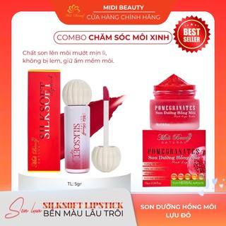   COMBO 2 SẢN PHẨM  Son Kem Lụa Lì SILKSOFT LIPSTICK 5g và Son Dưỡng Hồng Môi LỰU ĐỎ 10g Midi Beauty  Kèm Quà  