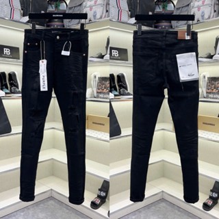 Quần jean bò nam Purple slimfit đen rách xước đùi gối dập nhăn 3D 4 cúc mác lụa basic boy phố QJ658P