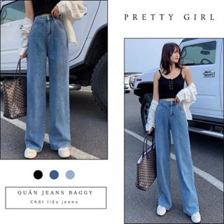 Quần jean Baggy nữ HiYOU phom Baggy ống suông rộng, chất vải mềm mịn nhập khẩu Quảng Châu có BigSize