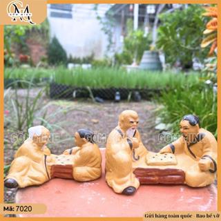 Tiểu cảnh 2 ông đánh cờ vàng (size nhỏ), tượng đánh cờ mini, tượng tiên ông đánh cờ trang trí bonsai