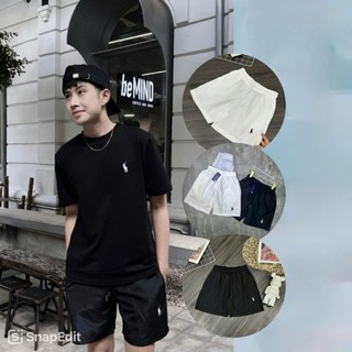   B007  Bộ quần áo cộc unisex nam nữ RLR thêu ngựa áo phông form rộng mix quần đùi gió 2 lớp hottrend 2025 