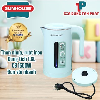 Ấm siêu tốc inox 2 lớp 1.8L SUNHOUSE SHD1351 có dung tích lớn 1.8 lít cùng công suất hoạt động cao (1500W) bh 12 tháng