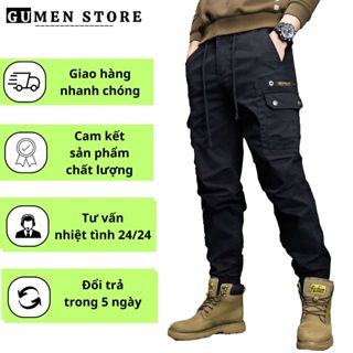 Quần Jogger kaki nam GUMEN túi hộp khoá kéo cạp thun cúc dây buộc lên form thể thao