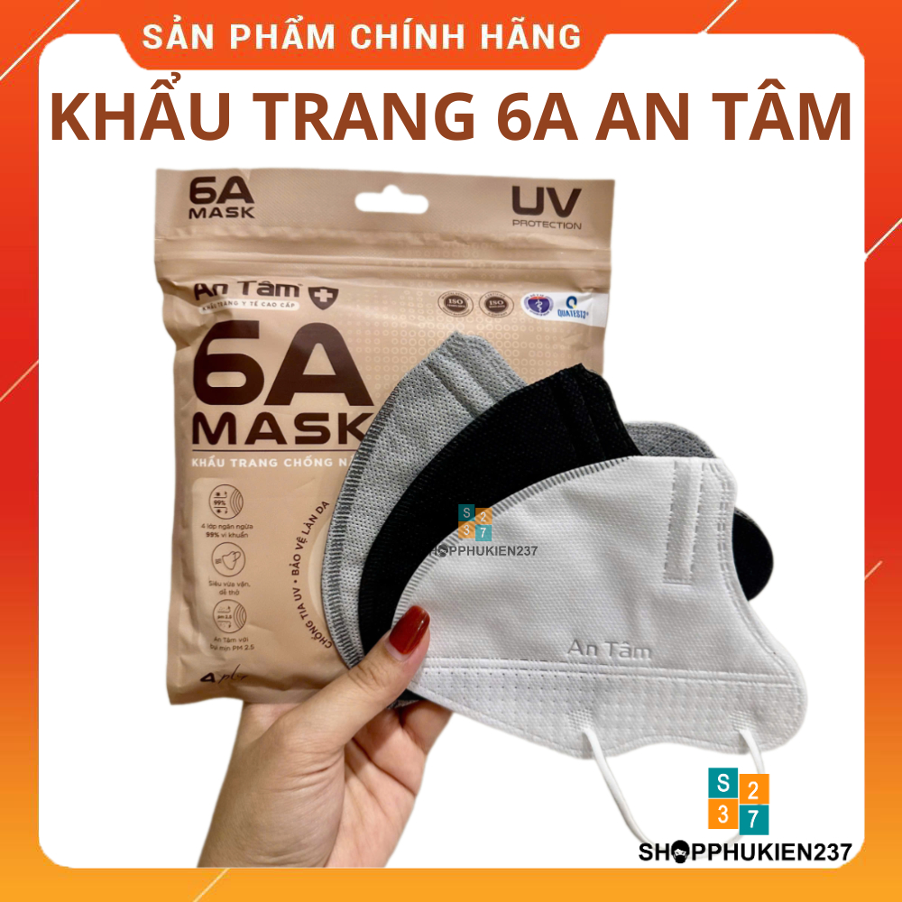 [Thùng 100 Cái] Khẩu Trang 6A AN TÂM 4 Lớp dáng to che chắn thoải mái