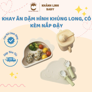  Khay ăn dặm hình khủng long có kèm nắp đậy _Modui_bluemama chính hãng 